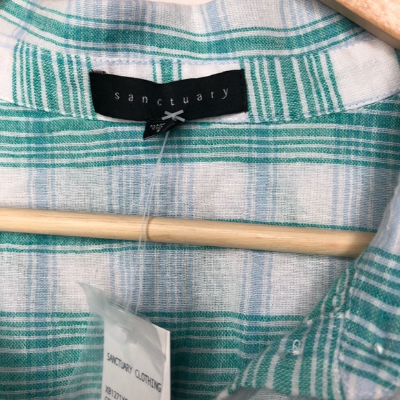 NWT 🌴SANCTUARY SHORT SLEEVE SHIRT GRN/BL PLAID - Picture 7 of 8